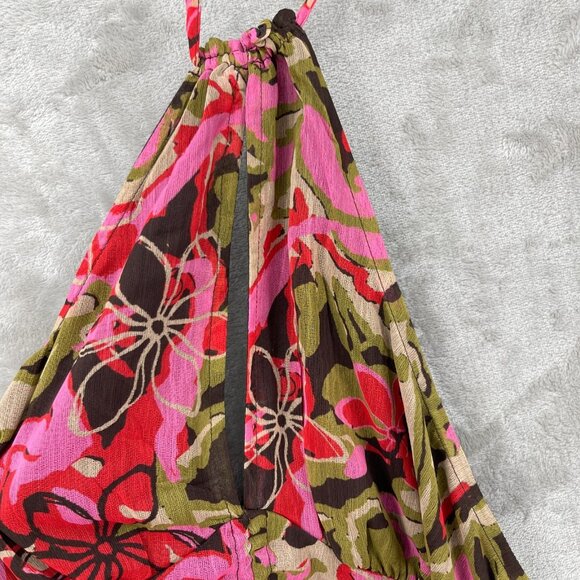 Free People Kyle Printed Chiffon Pink Green Floral Smocked Ruched Top - Picture 4 of 11